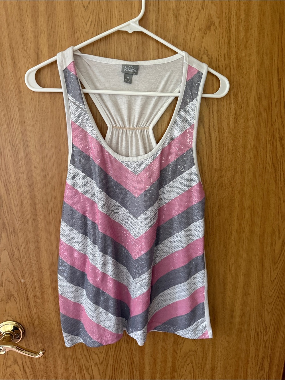 Vanity Pink & Gray Chevron Scoop-Back Tank